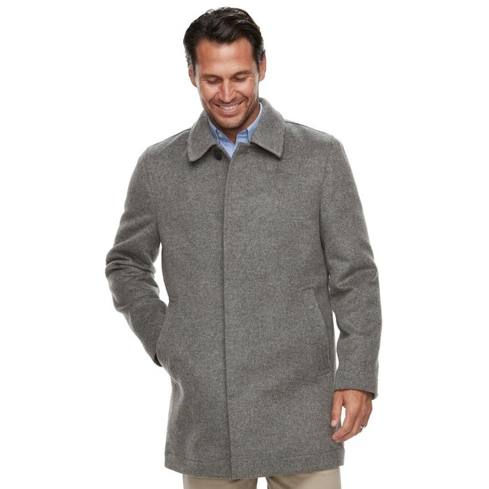Mens Ike Behar Classic-Fit Cashmere-Blend Top Coat, Gtey, Size: 42 Long
